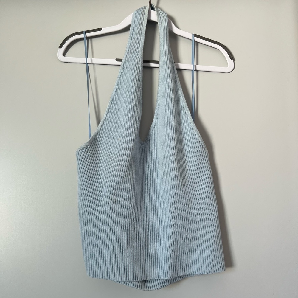 Reformation Light Blue Halter Knit Top